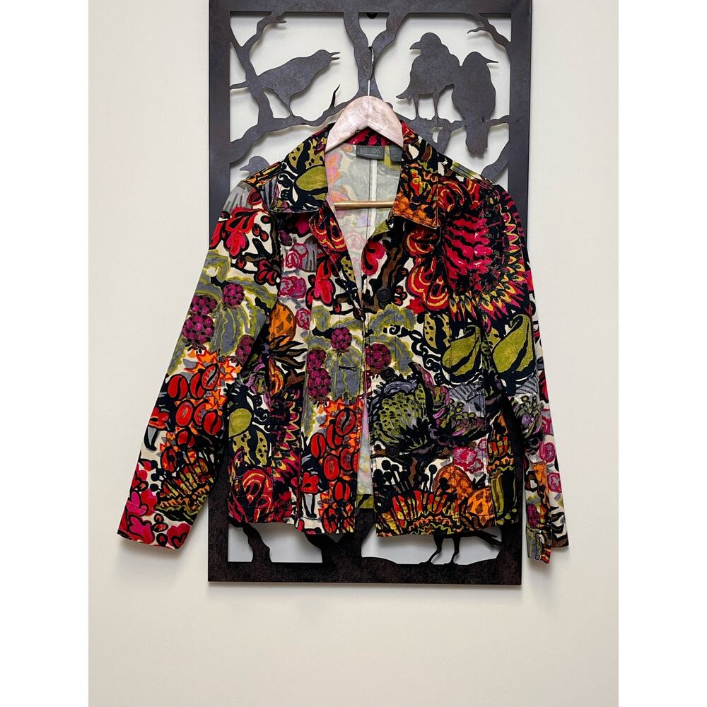 Additions by Chico's Bright Flower Canvas Button Down Jacket Small